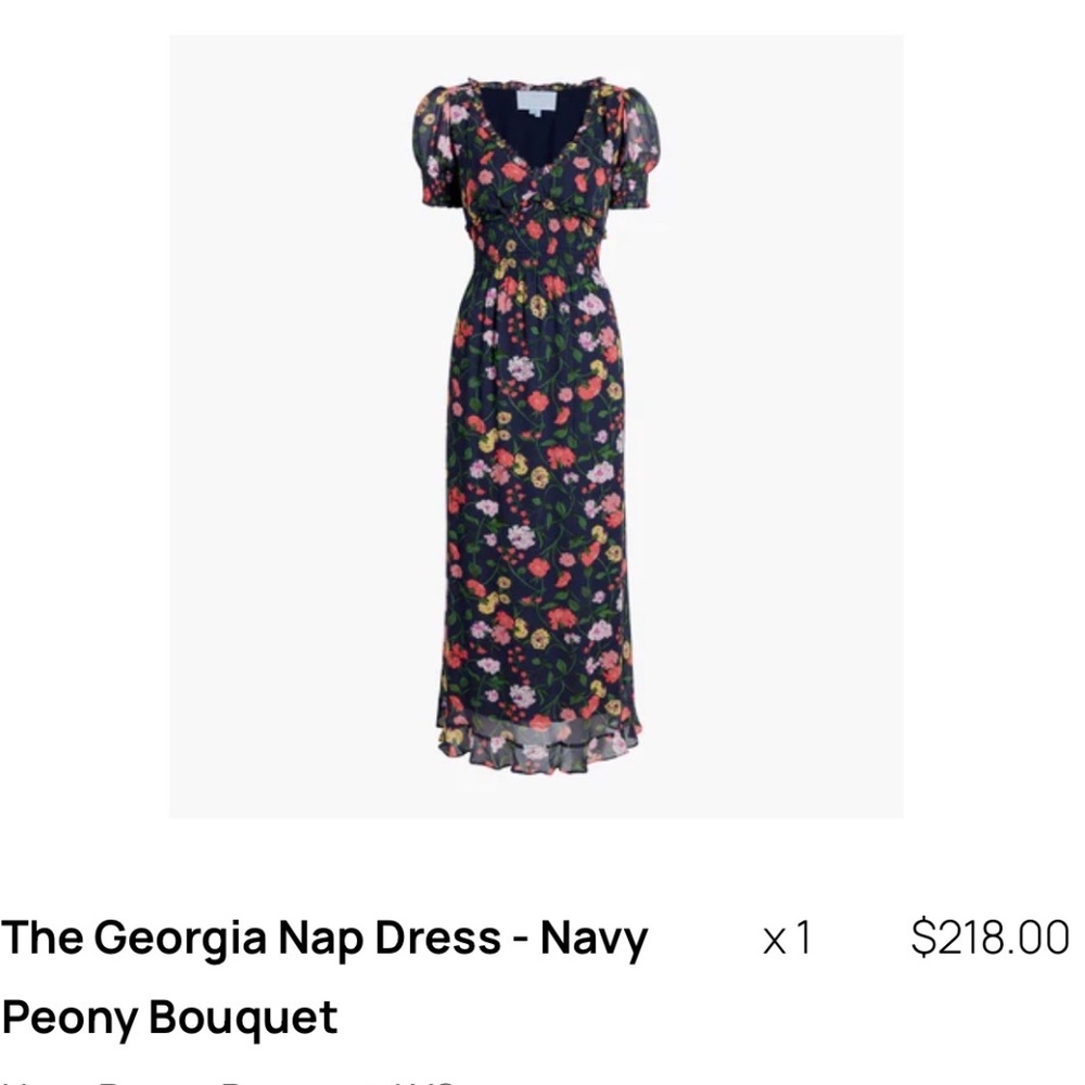 The Georgia Nap Dress - Navy Peony Bouquet